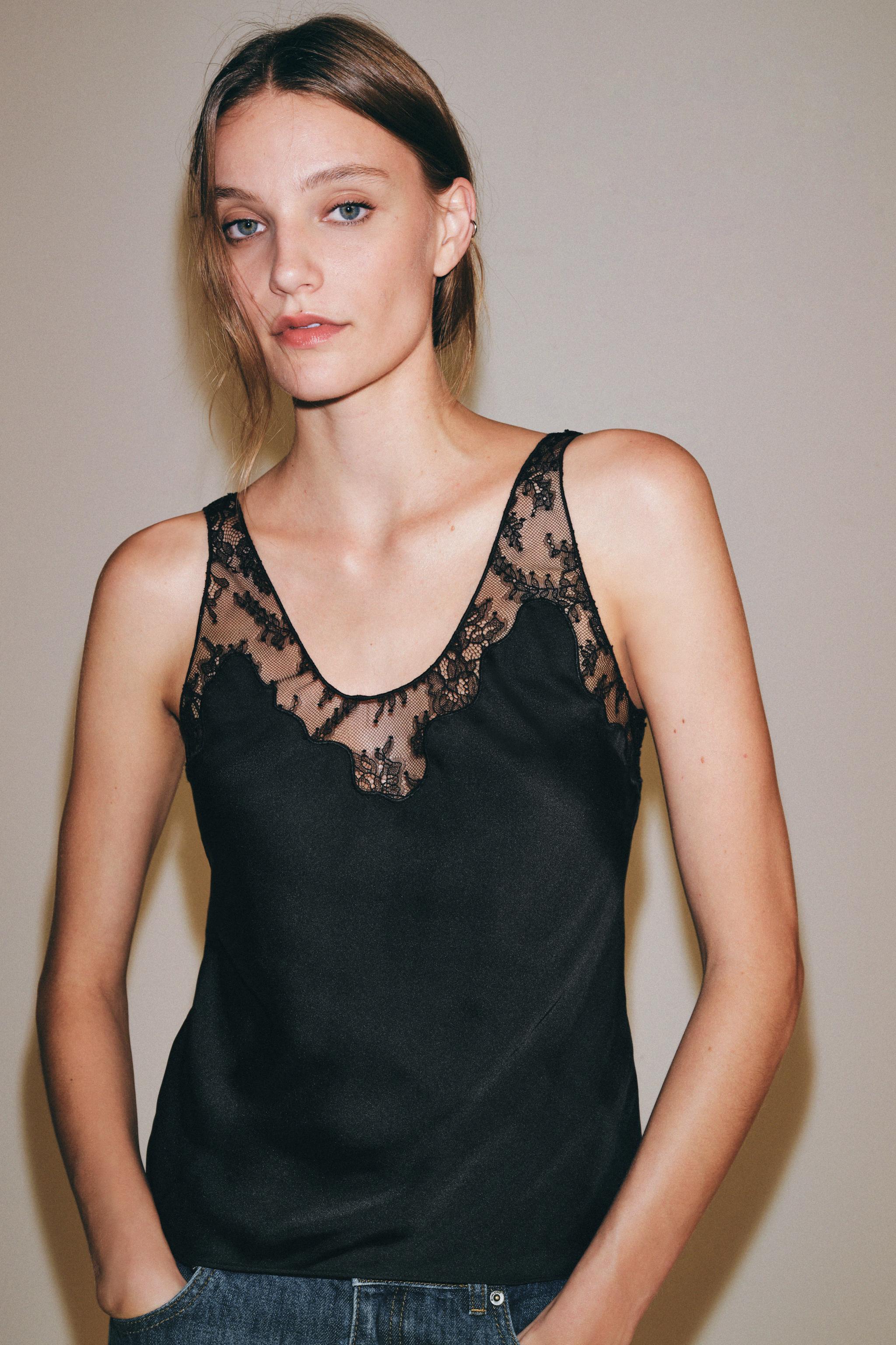 ZW COLLECTION LACE CAMISOLE TOP — Black