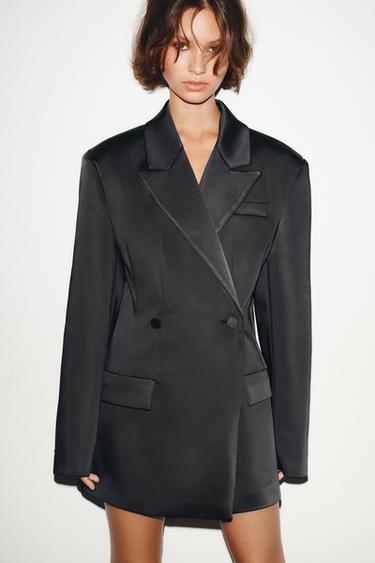Zara SATIN BLAZER WITH MULTI-POSITION BUTTON - Black