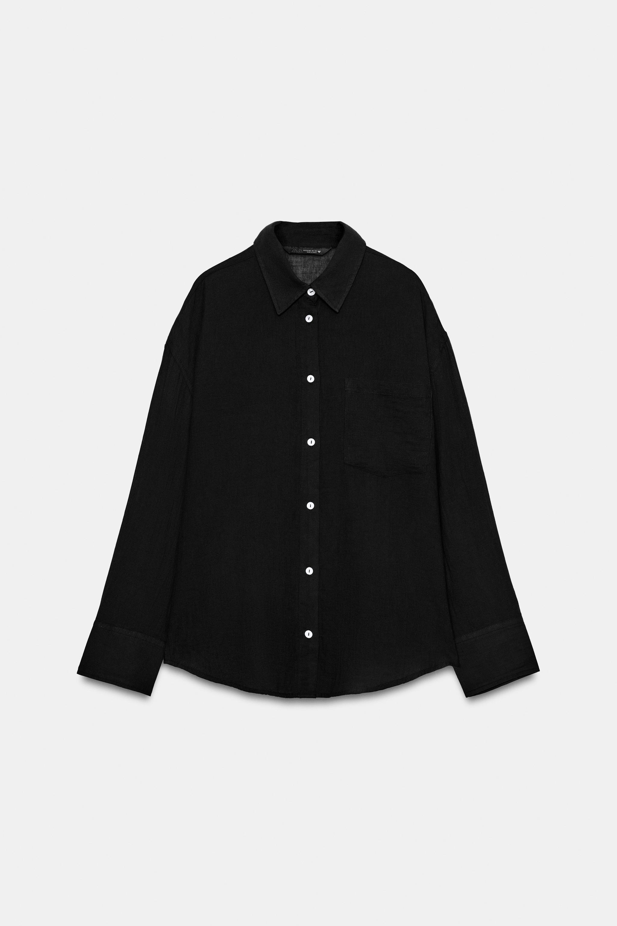 Женские рубашки Zara OVERSIZED STRIPED GAUZE SHIRT WITH POCKET — фото 4