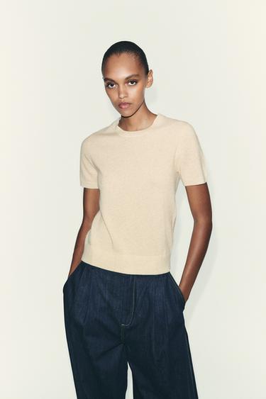 PULL 100 % CACHEMIRE MANCHES COURTES - Sable de Zara