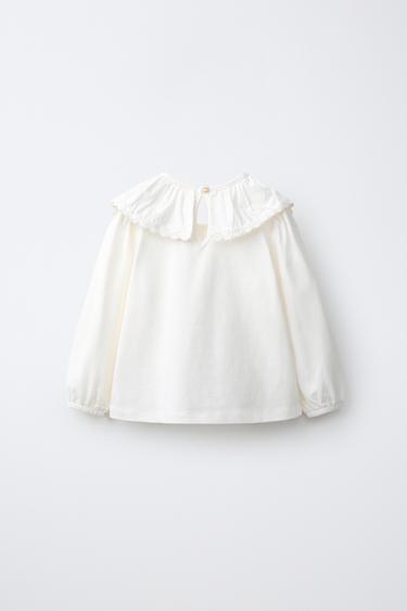 EMBROIDERED PETER PAN COLLAR T-SHIRT — Oyster-white 2