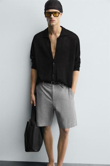 COTTON/LINEN BERMUDA SHORTS - Grey by Zara