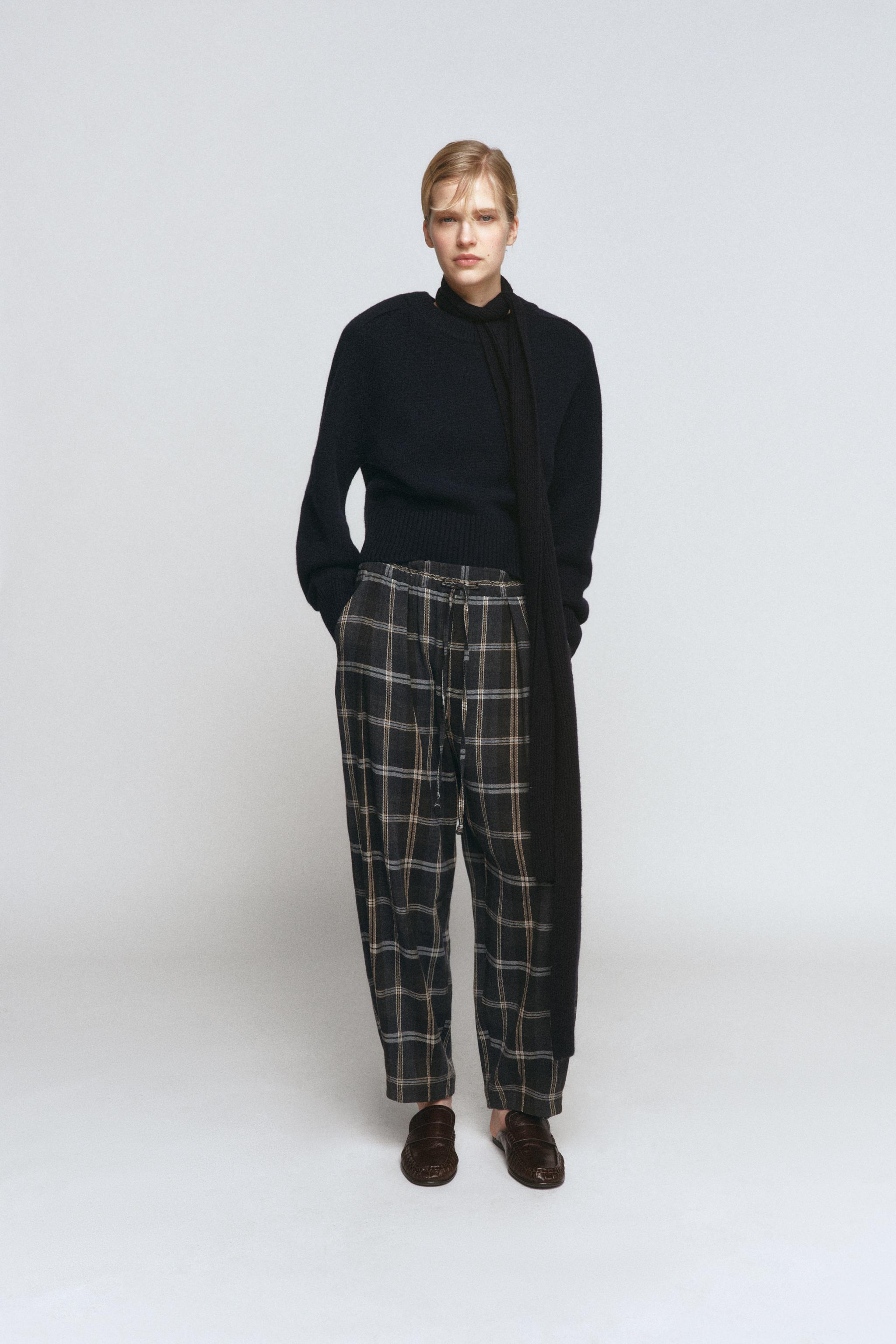ZW COLLECTION PLAID PANTS - Gray marl | ZARA Canada
