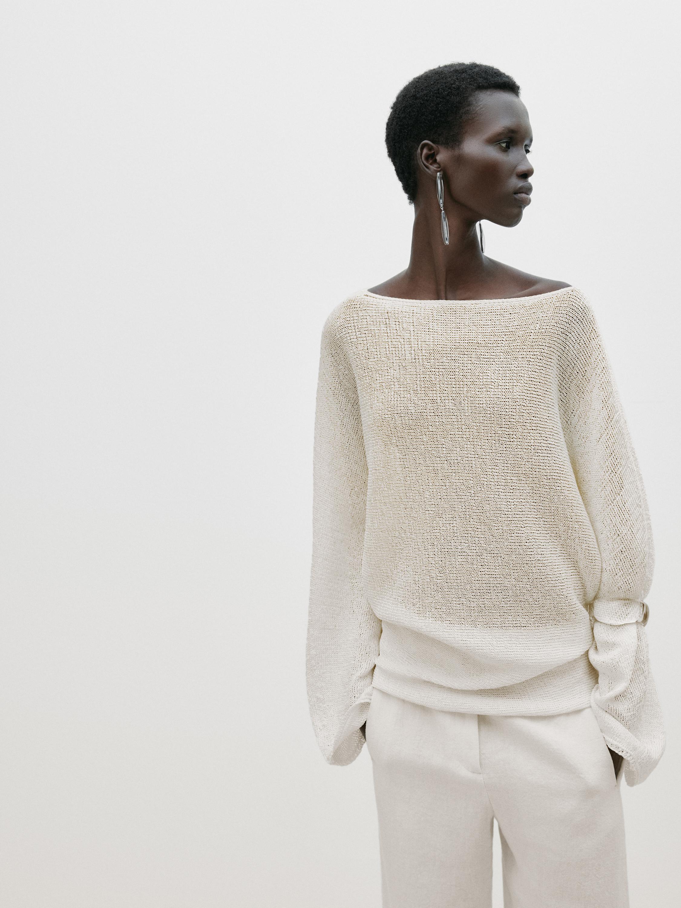 Knit sweater with open neck - Limited Edition - Ecru | ZARA United 