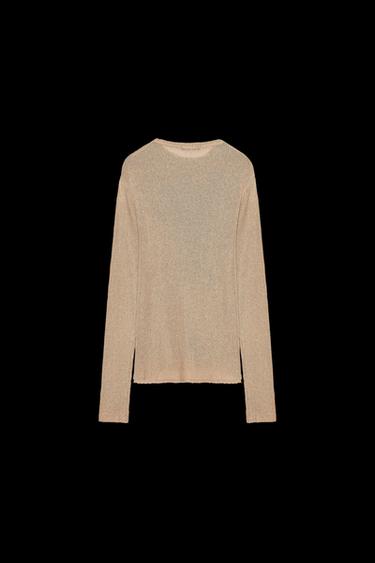 Zara LONG SLEEVE RUSTIC TOP - taupe brown