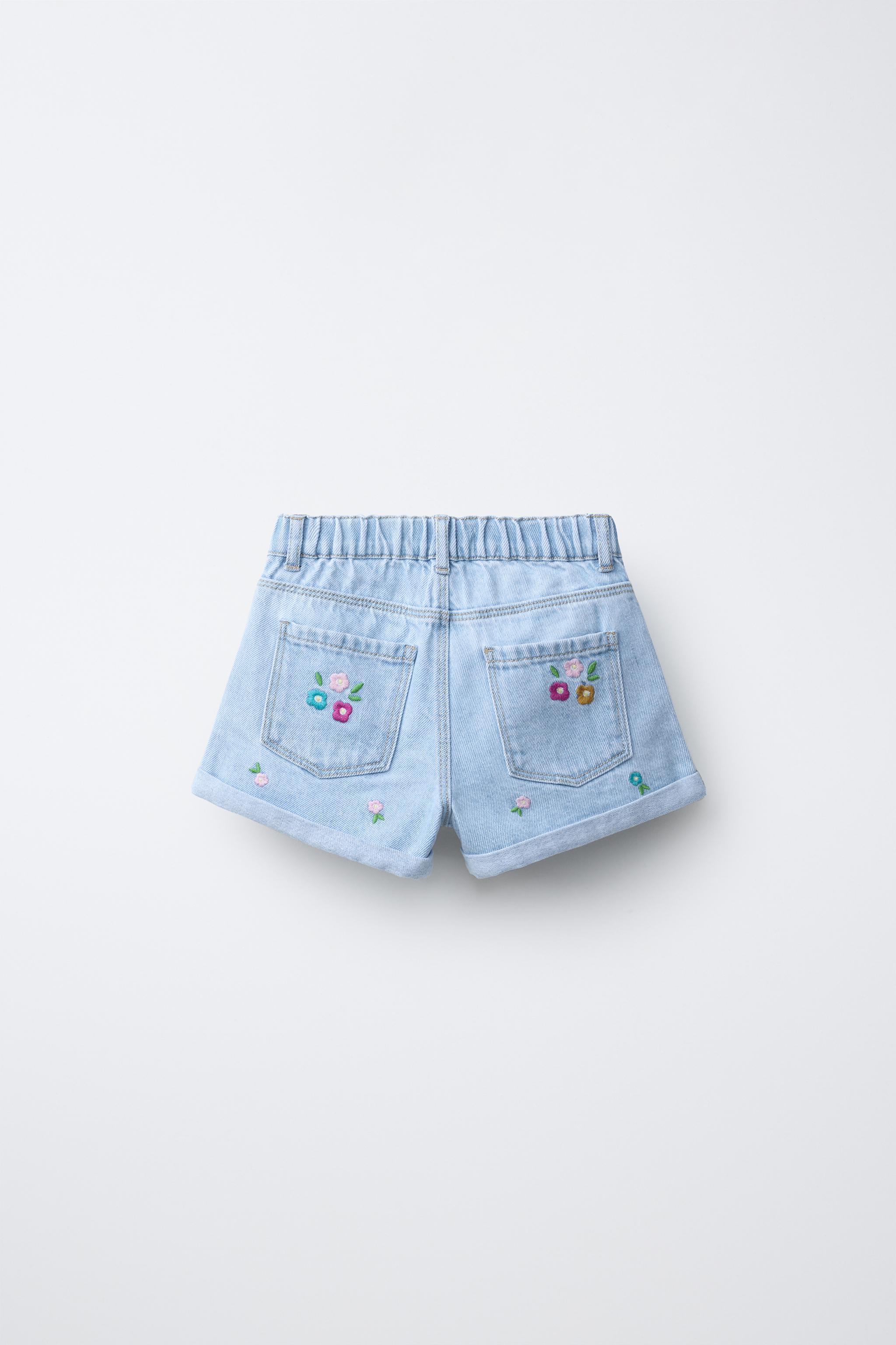 EMBROIDERED FLORAL DENIM SHORTS