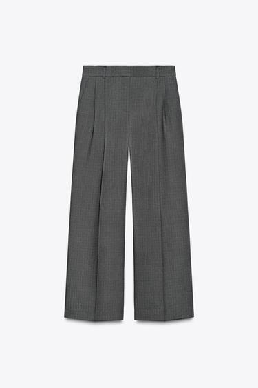 PANTALÓN ANCHO PINZAS - Gris topo de Zara
