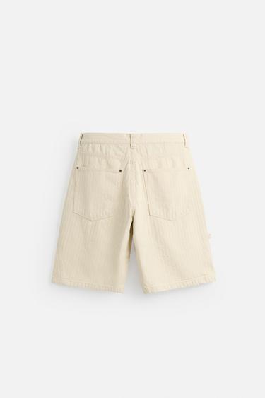 STRIPED TEXTURED BERMUDA SHORTS - Oyster-white by Zara - Image 7