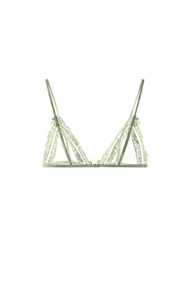 EMBROIDERED TULLE TRIANGLE BRA - Ecru / Beige by Zara