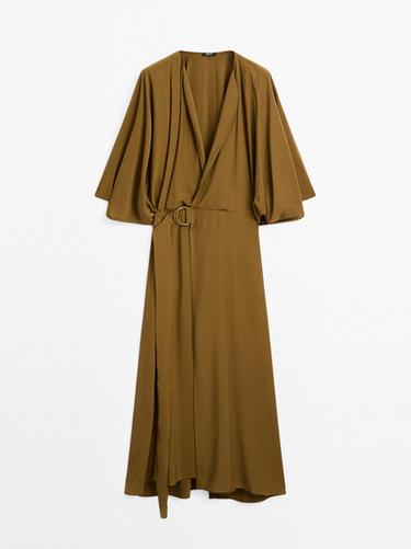 Zara Wrap dress with buckle - Olive green - Image 0