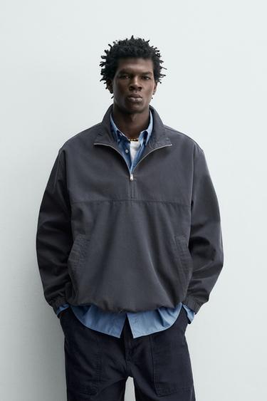 Zara COTTON LYOCELL BLEND QUARTER-ZIP OVERSHIRT - Anthracite grey