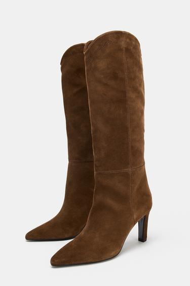 STITCHED SPLIT SUEDE HEELED BOOTS - Brown by Zara - Image 3