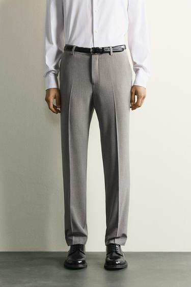STRIPED REGULAR FIT SUIT TROUSERS - Grey marl by Zara