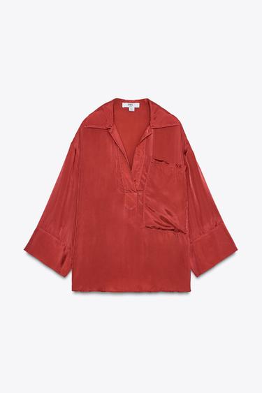 CHEMISE SATINÉE À POCHE LIMITED EDITION - Rouge foncé de Zara - Image 5