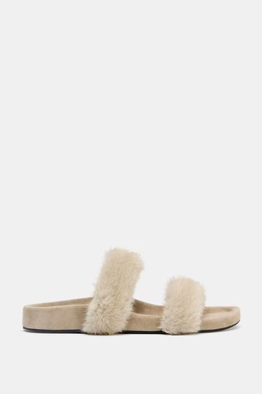 SANDALI BASSI EFFETTO PELLICCIA - Beige di Zara