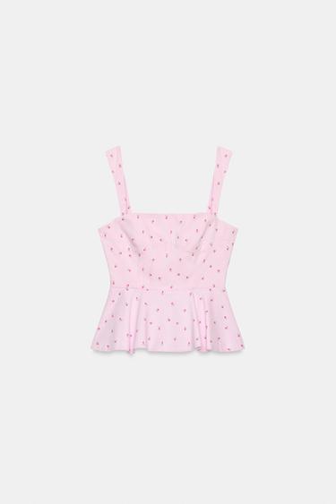 TOP BUSTIER RAYURES FLEURS - Rose de Zara - Image 4