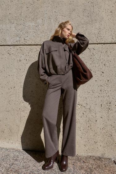 PANTALON DROIT TAILLE HAUTE - marron chiné de Zara - Image 2
