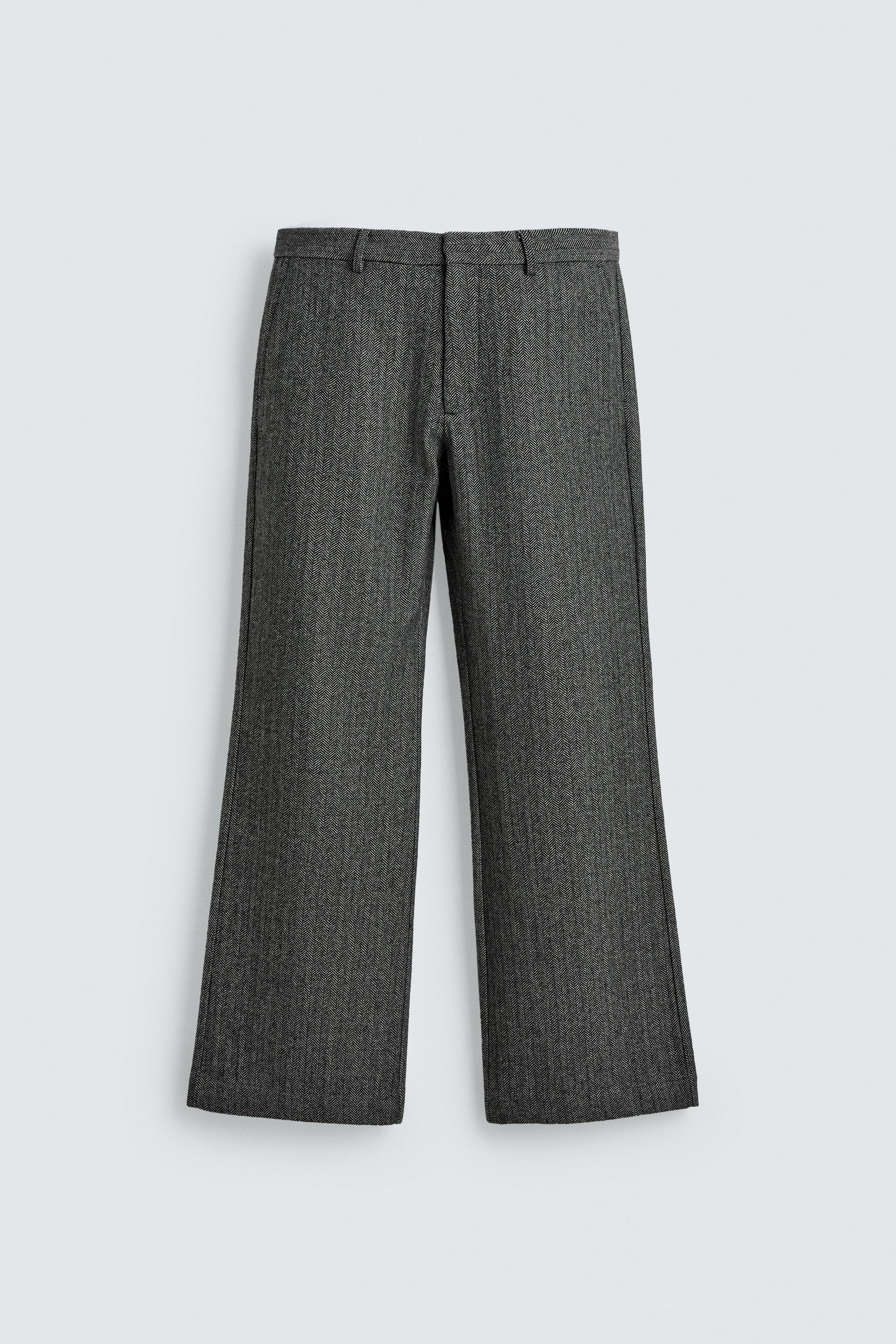 HERRINGBONE WOOL BLEND SUIT PANTS
