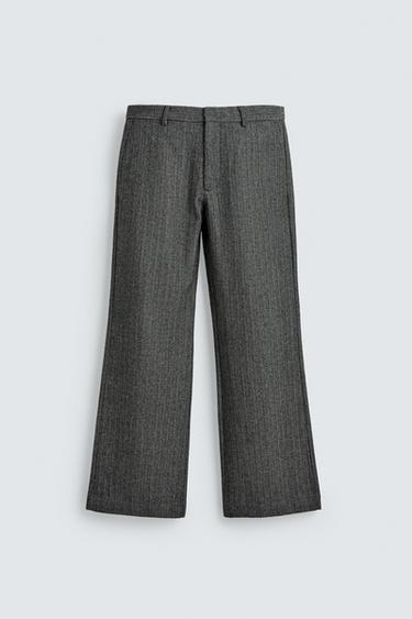 HERRINGBONE TEXTURED SUIT TROUSERS WITH WOOL - Grey by Zara