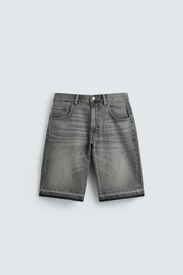 RELAXED FIT DENIM BERMUDA SHORTS - Grey by Zara