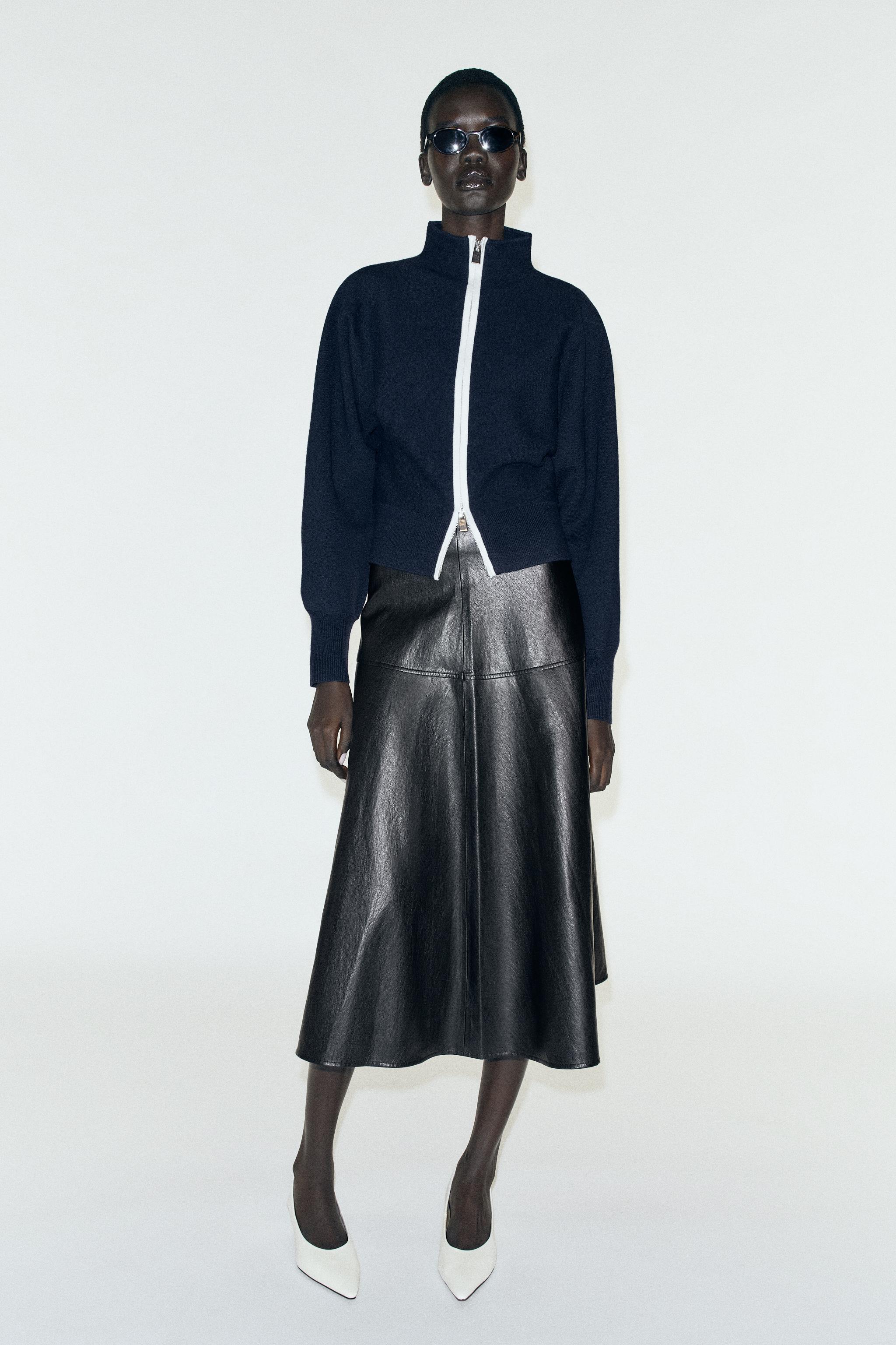 ジップニットカーディガン - ネイビーブルー/ホワイト | ZARA Japan / 日本