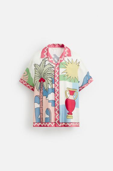 LANDSCAPE PRINT SATIN SHIRT - Pink by Zara