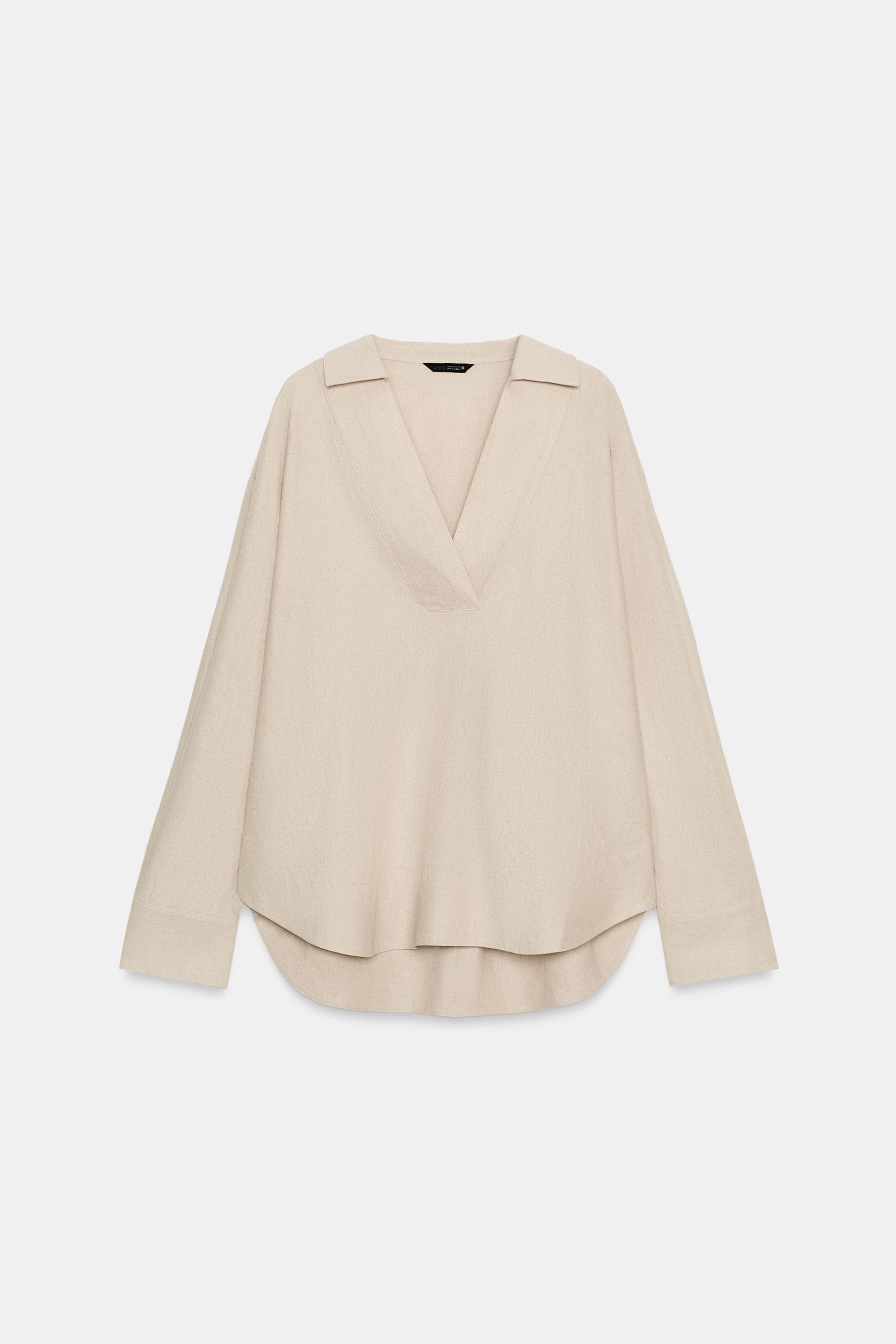 Zara KETEN KARIŞIMLI OVERSIZE BLUZ görsel 6