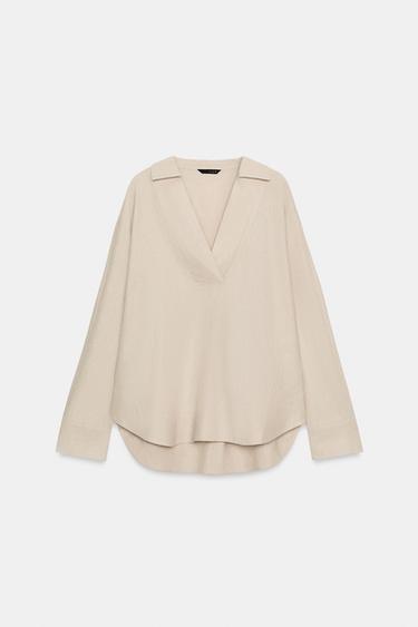 BLUSA AMPLIA CON LINO - Beige claro de Zara