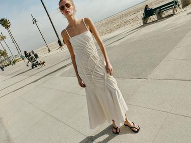Zara LONG DRAPED DRESS - Oyster-white