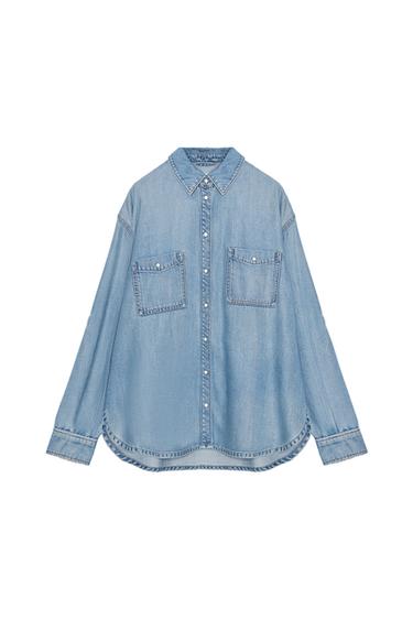 OVERSIZED DENIM SHIRT - Mid-blue by Zara