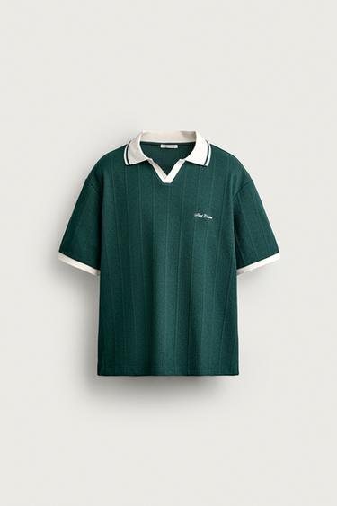 RELAXED FIT EMBROIDERED TEXT POLO SHIRT - Bottle green by Zara