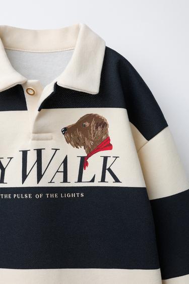 POLO À RAYURES IMPRIMÉ CHIEN - Gris de Zara - Image 2