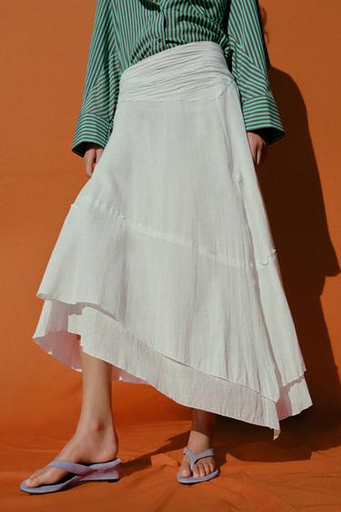ASYMMETRIC RUSTIC FABRIC SKIRT - Ecru by Zara - Image 4