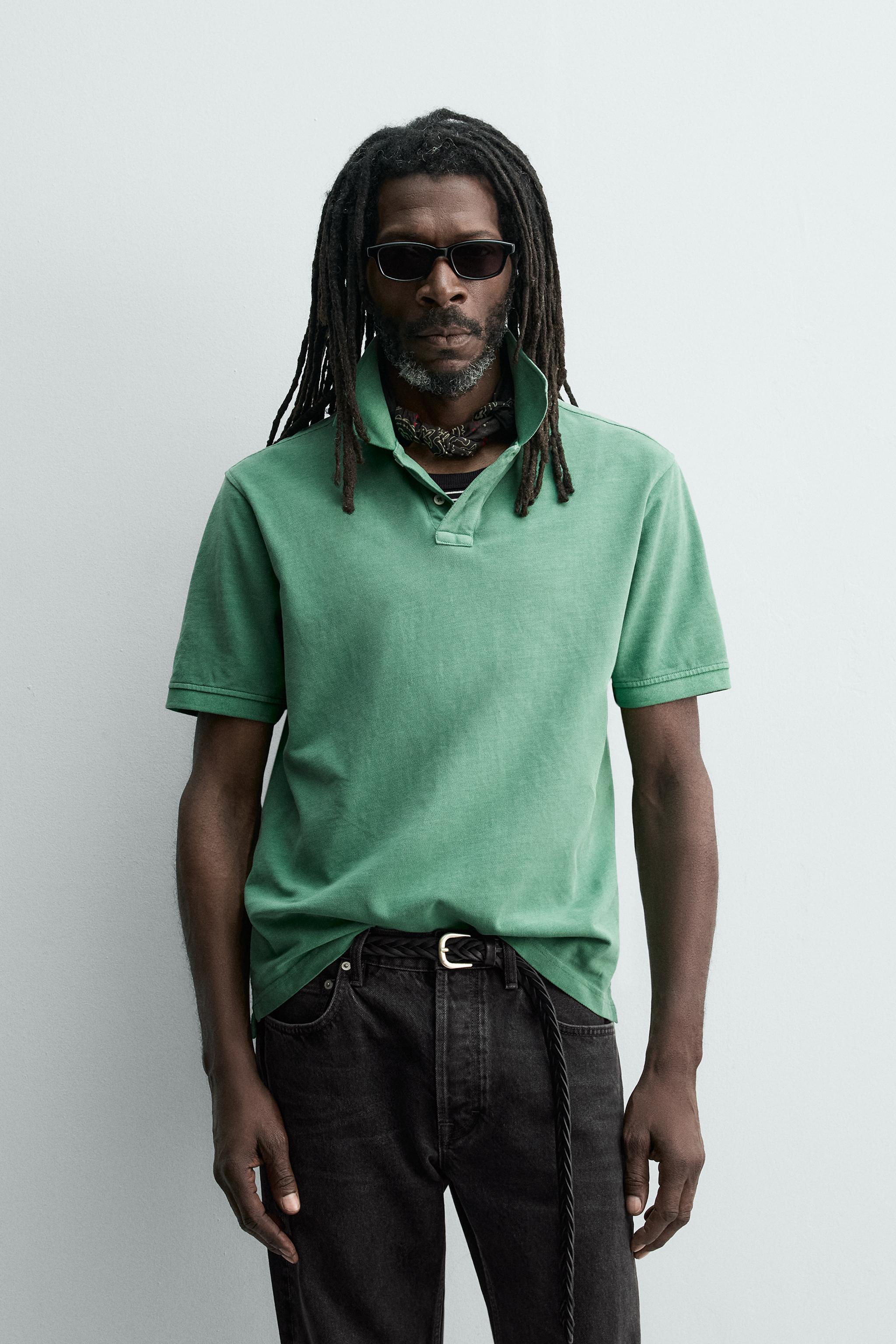 AARON LEVINE X ZARA ウォッシュドピケポロシャツ - ネイビーブルー