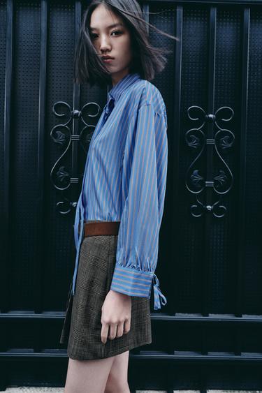 Zara 加大版條紋綁帶襯衫 - 條紋