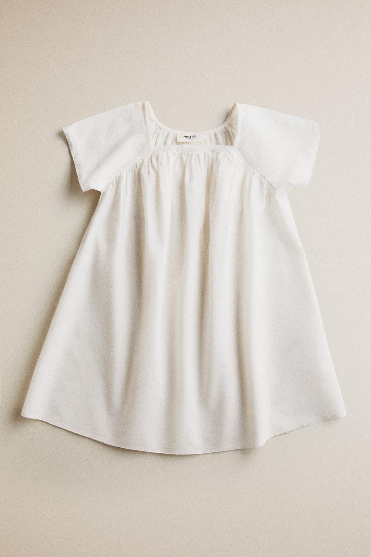 CHILDREN'S DRESS WITH LACE TRIM — Cream
