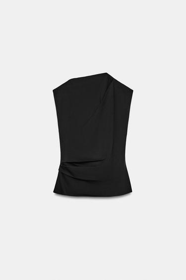 DRAPED COTTON TOP - Black by Zara - Image 4