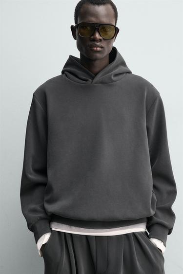 SWEAT DÉLAVÉ SOFT À CAPUCHE - Bleu / Gris de Zara - Image 4