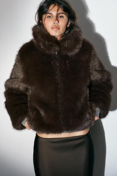 SHORT FAUX FUR COAT - Dark brown by Zara