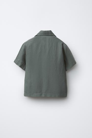 FLUID LINEN BLEND BOWLING SHIRT - Navy blue by Zara - Image 1