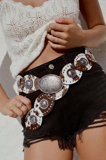 ANIMAL PRINT LEATHER BELT - Brown by Zara