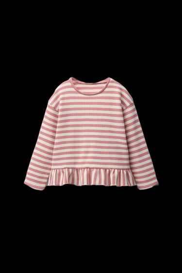 CAMISETA WAFFLE PEPLUM RAYAS - Rosa palo de Zara - Imagen 0