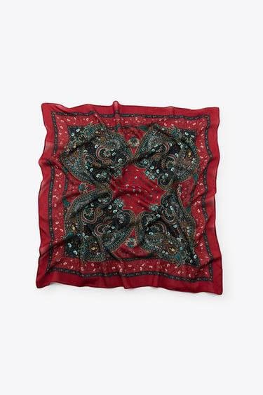 PRINTED SCARF WITH SILK - Burgundy by Zara
