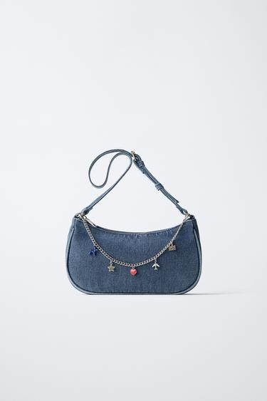 Zara DENIM CHARM SHOULDER BAG - Denim Blue