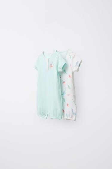 KOMPLET DWÓCH PIŻAM Z NADRUKIEM MORSKIM - Ecru Zara