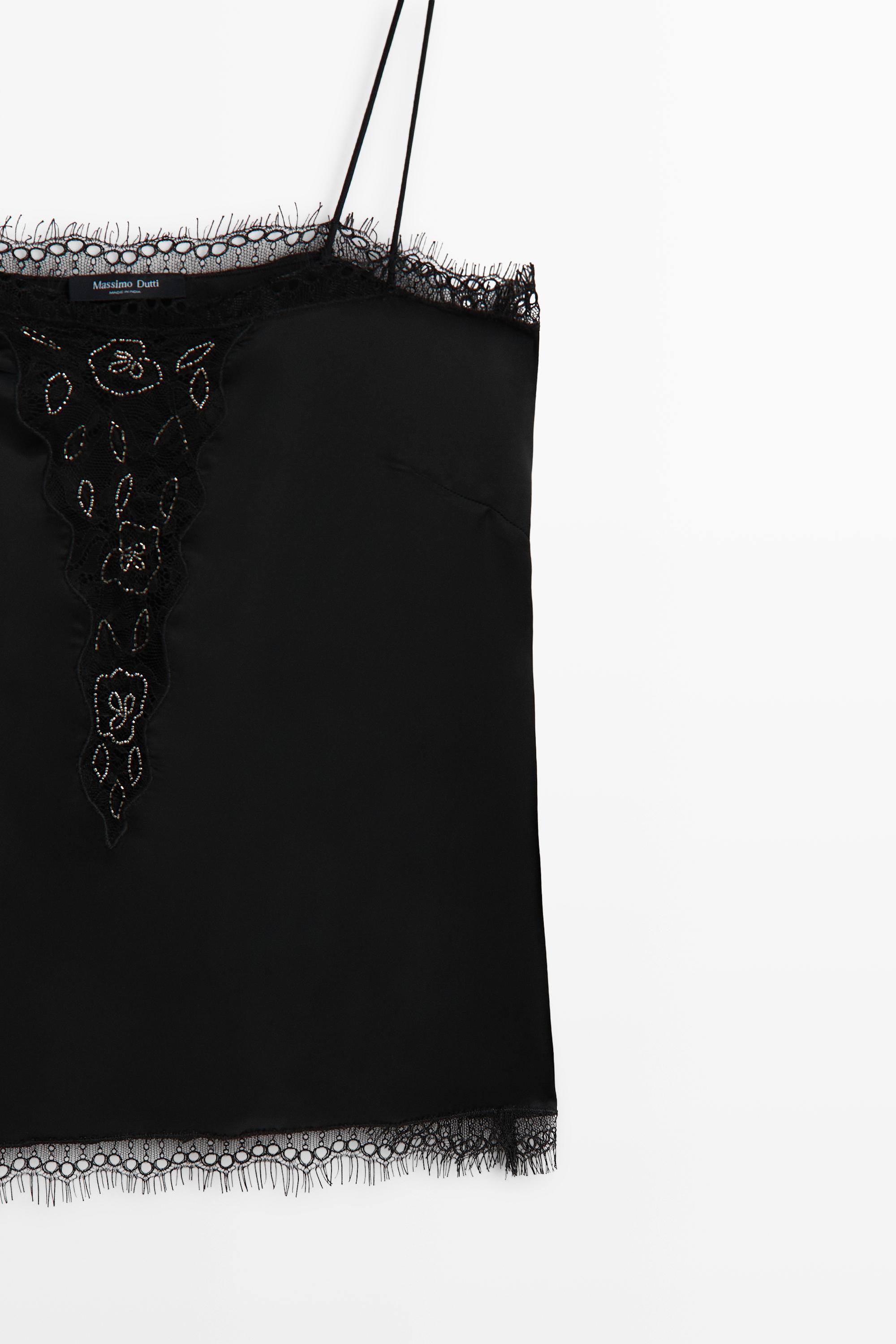 Thin-strap lace camisole - Black | ZARA United States