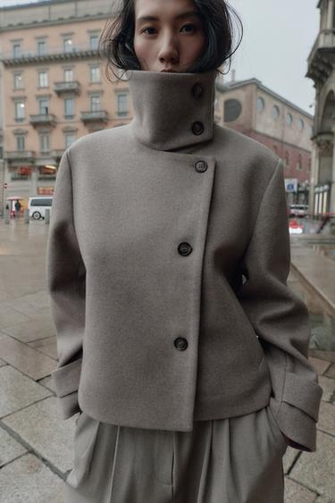 VESTE À COL MONTANT - Marron clair de Zara - Image 4
