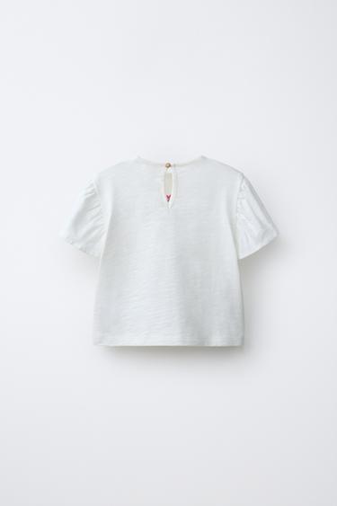 T-SHIRT BRODÉ FLEURS - Écru clair de Zara - Image 1