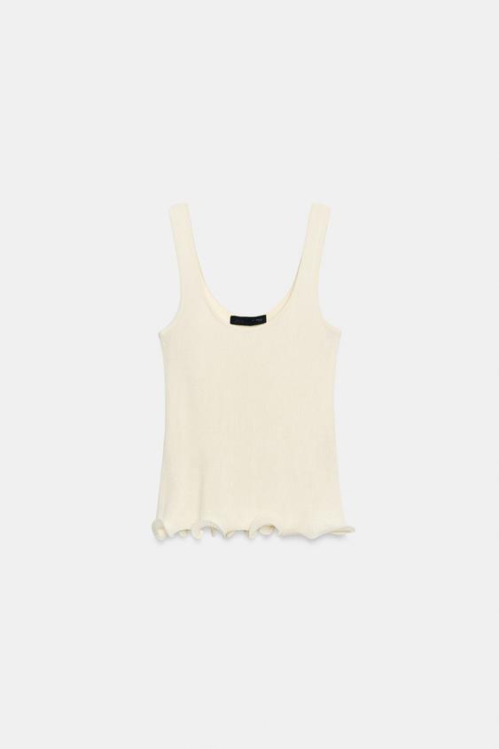 SCALLOPED HEM KNIT TOP - Ecru by Zara - Image 0