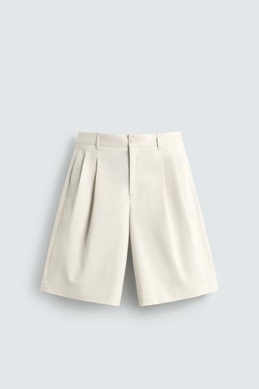 ワイドフィットプリーツバミューダパンツオフホワイトZaraのワイドフィットプリーツバミューダパンツ - オフホワイト 